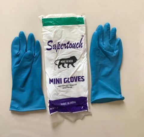  Rubber Hand Gloves Blue - Pair, Pack of 4 