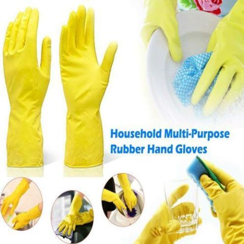  Rubber Hand Gloves Yellow - Pair, Pack of 4 