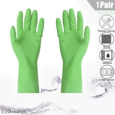 Rubber Hand Gloves Green - Pair, Pack of 4 