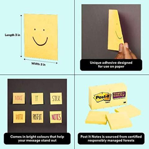 3M Post it 3"x3" 100 Sticky Notes Yellow, Pack of 6