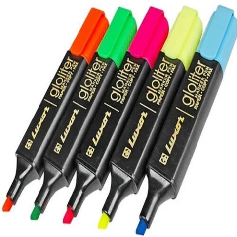 Luxor Gloliter Marker Pack of 5 Assorted Colours, 1 Set