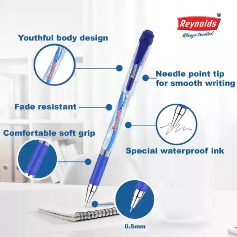 Reynolds Racer Gel Pen Blue, 0.5MM Tip, Pack Of 10
